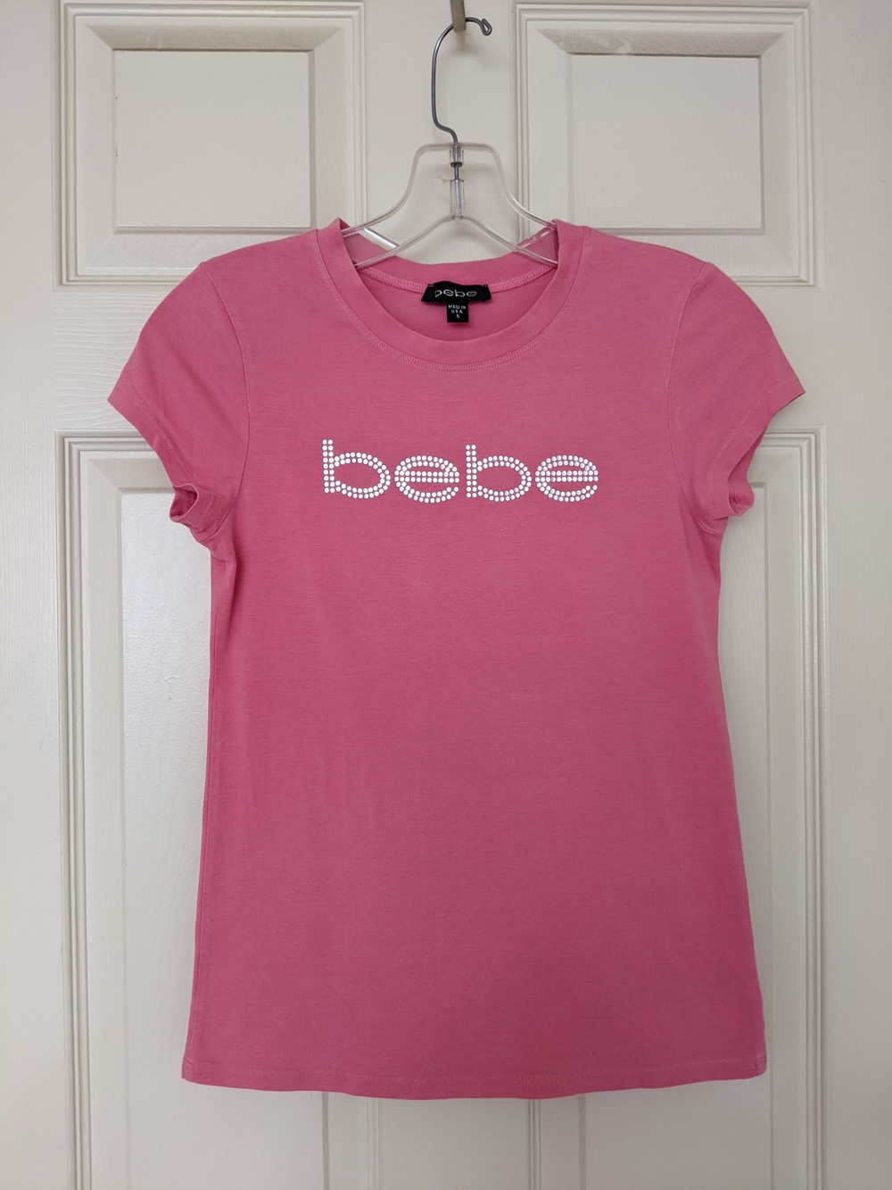 bebe Stretchable Pink Logo Short Sleeve Tee.